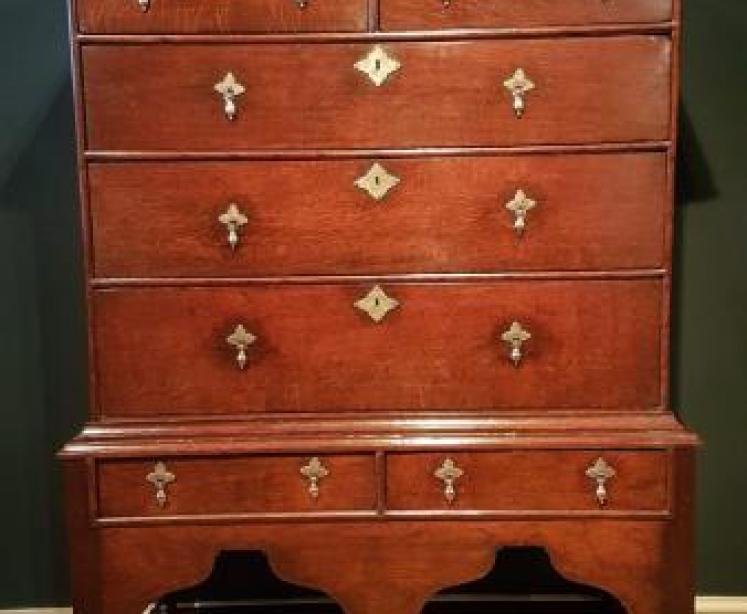 Outstanding Original George I Oak Chest on Stand - Image 1