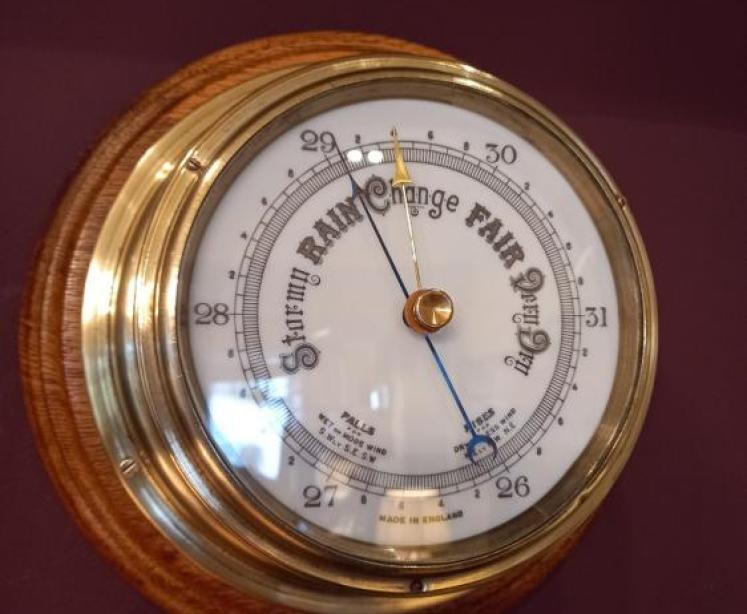 Antique Polished Brass Bulkhead Marine Barometer - Image 1