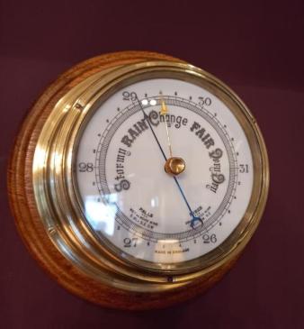 Antique Polished Brass Bulkhead Marine Barometer