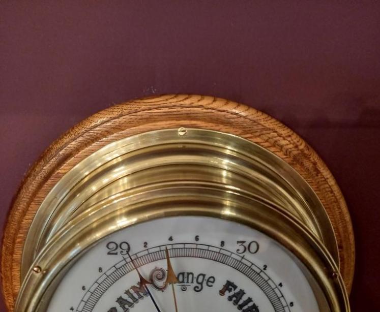 Antique Polished Brass Bulkhead Marine Barometer - Image 4