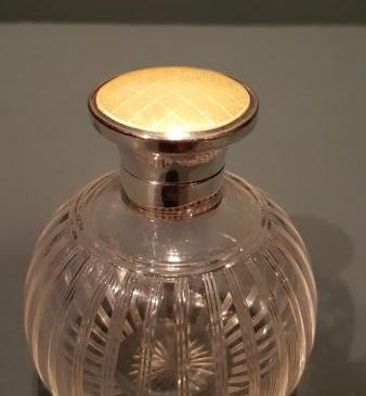 Antique Silver And Yellow Engine Turned Enamel Scent Bottle