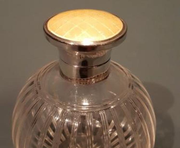 Antique Silver And Yellow Engine Turned Enamel Scent Bottle - Image 1