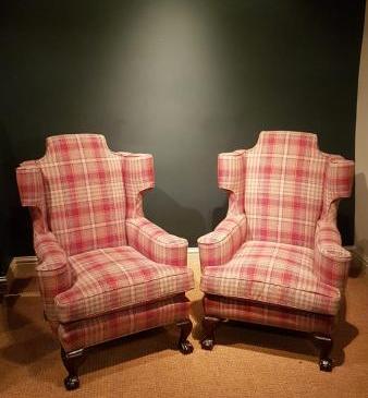 Matching Pair of Antique Wing Back Arm Chairs