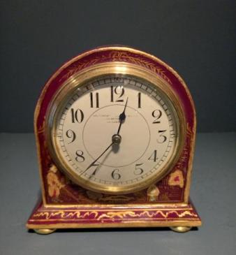 Small Antique Chinoiserie Maroon Mantel Clock