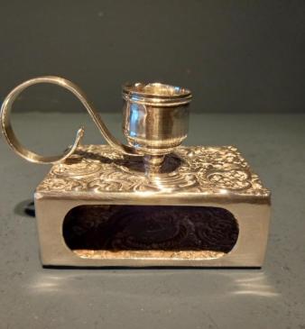 Antique Silver 'Go to Bed' Candlestick & Matchbox Holder