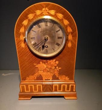 Superb Antique Fruitwood Inlaid Waring & Gillow Mantel Clock