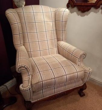 Superb Antique Walnut Upholstered Wing Armchair