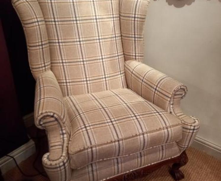 Superb Antique Walnut Upholstered Wing Armchair - Image 1
