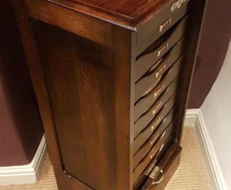Edwardian Solid Oak Tambour Front File Cabinet - Image 2