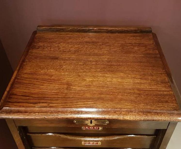 Edwardian Solid Oak Tambour Front File Cabinet - Image 3