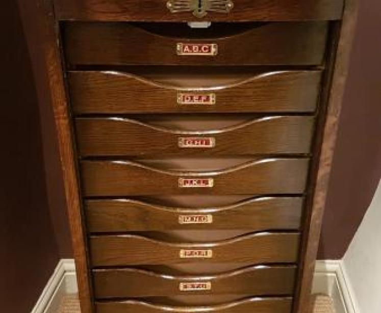 Edwardian Solid Oak Tambour Front File Cabinet - Image 5