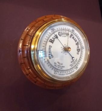 Antique Polished Oak Gimped Edge Ship's Barometer