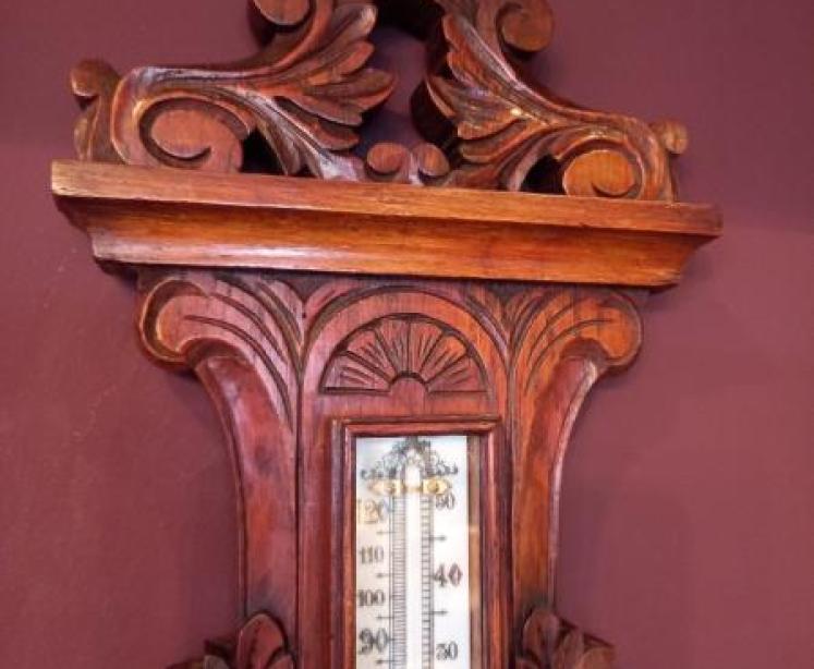 Superb Antique Solid Oak Brighton Banjo Barometer - Image 4