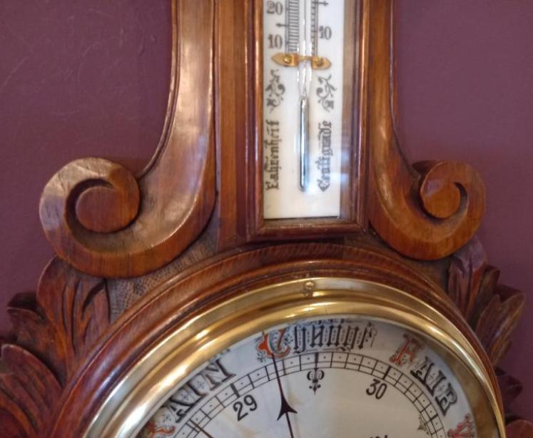 Superb Antique Solid Oak Brighton Banjo Barometer - Image 5