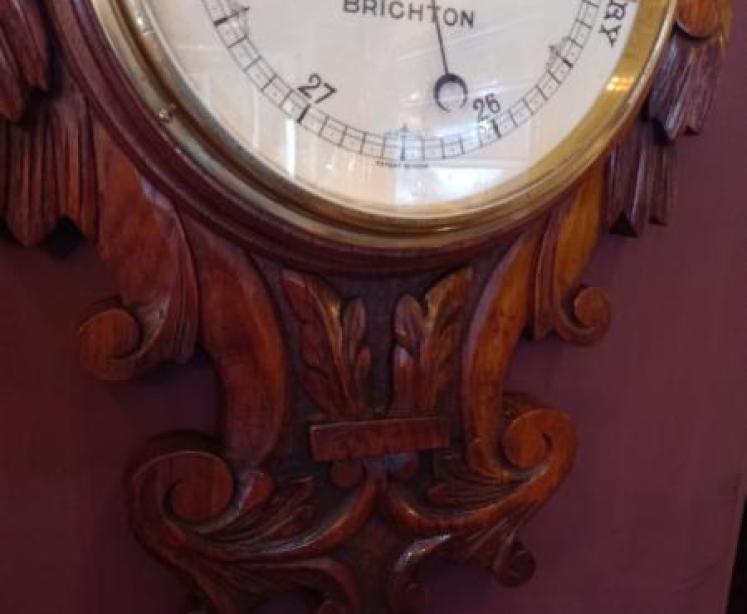 Superb Antique Solid Oak Brighton Banjo Barometer - Image 7