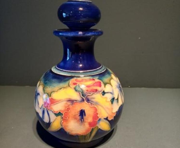 Moorcroft Slipper Orchid Scent Bottle & Stopper - Image 1