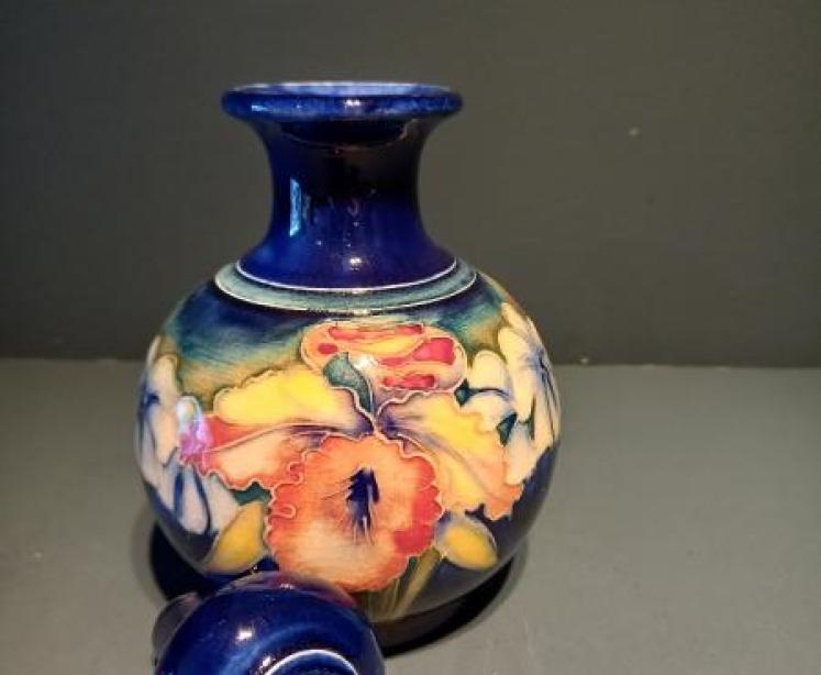 Moorcroft Slipper Orchid Scent Bottle & Stopper - Image 2