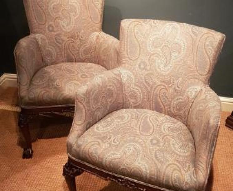 Pair of Antique Upholstered Arm Chairs - Image 1