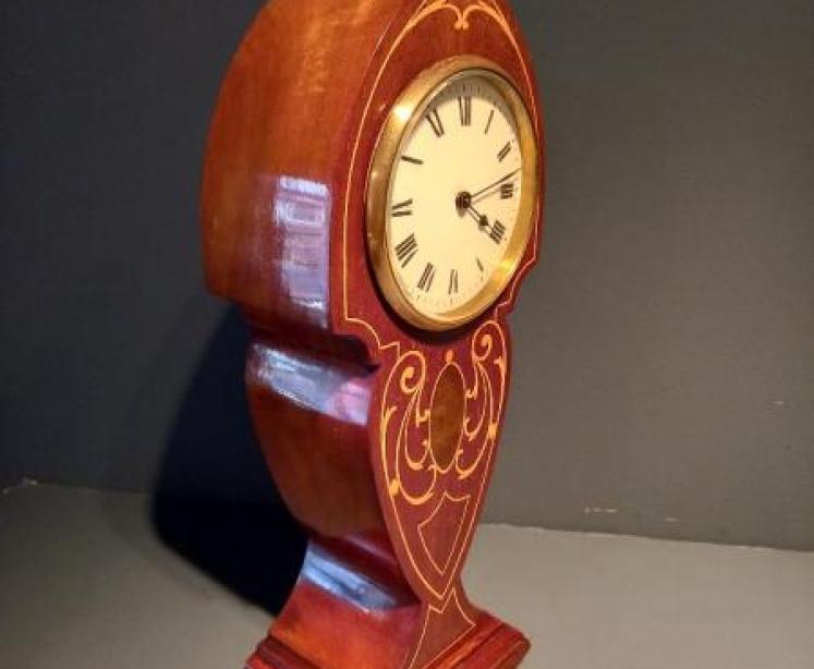 Edwardian Art Nouveau Style Fruitwood Inlaid Mantel Clock - Image 7
