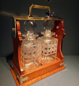 Antique Polished Oak Two Bottle Tantalus