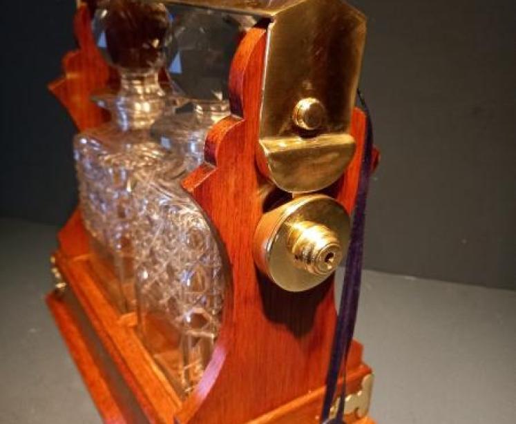 Antique Polished Oak Two Bottle Tantalus - Image 4