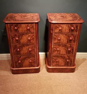 Pair of Quality Victorian Burr Walnut Bedside Chests