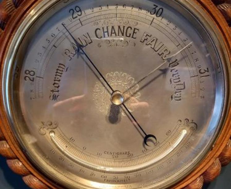 Superb Antique Ship's Barometer & Thermometer - Image 2