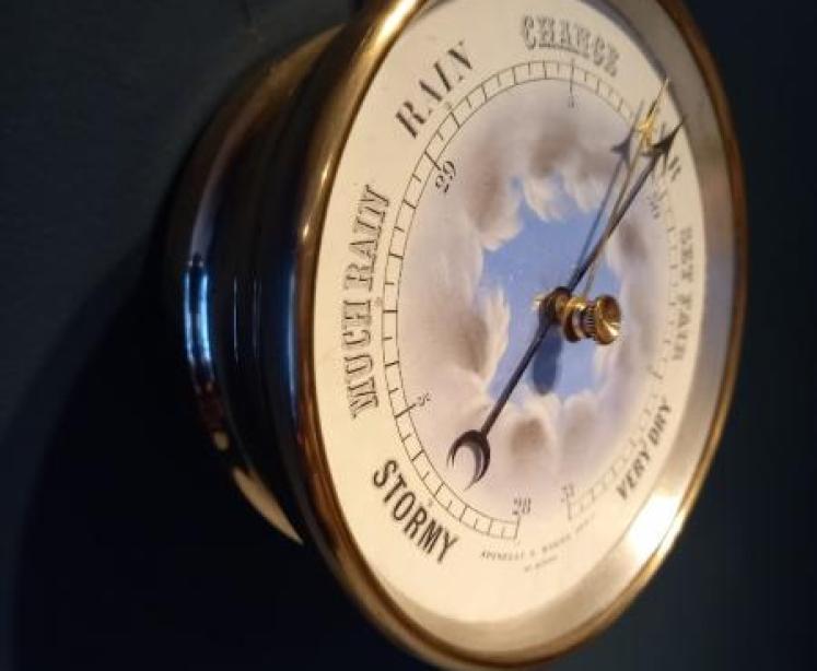 Superb 19th Century Clouds Enamel Dial Marine Barometer - Image 5