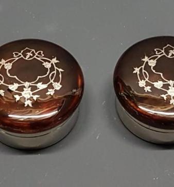Matching Pair of Antique Silver and Tortoise Shell Pill Boxes