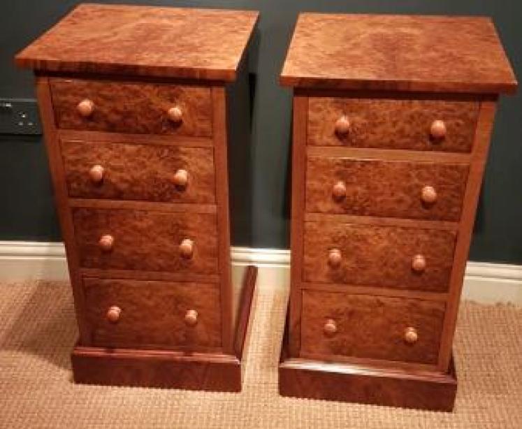 Matching Pair of Antique Burr Walnut Bedside Chests - Image 1