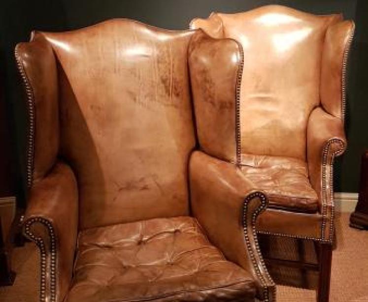 Superb Pair of Antique Wing Back Arm Chairs - Image 1