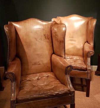 Superb Pair of Antique Wing Back Arm Chairs