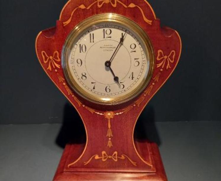 Antique Fruitwood Inlaid Mappin & Webb Exhibition Clock - Image 1