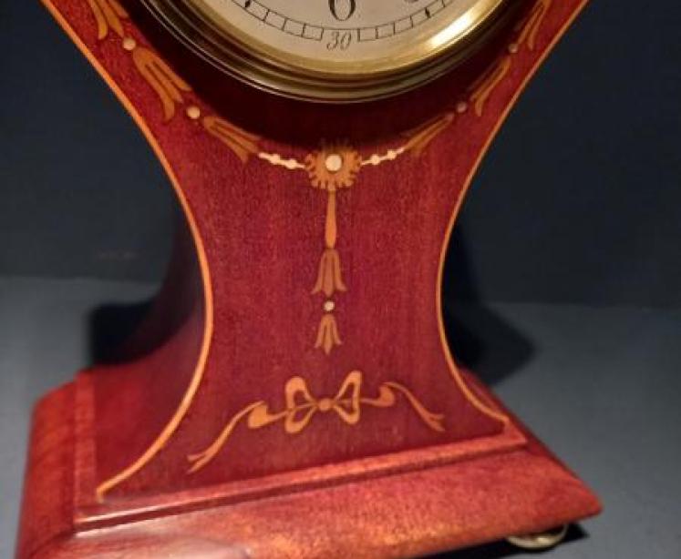 Antique Fruitwood Inlaid Mappin & Webb Exhibition Clock - Image 4