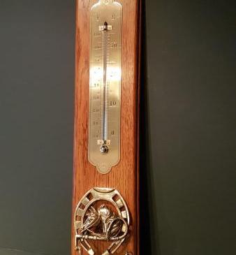 Antique Horse Themed Oak Wall Thermometer