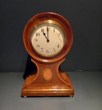 Late Victorian Sheraton Inlaid Balloon Shaped Mantel Clock
