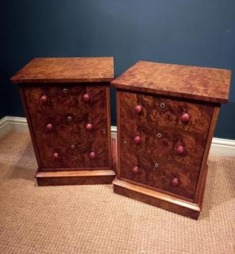 Pair of Victorian Burr Walnut Bedside Cabinets