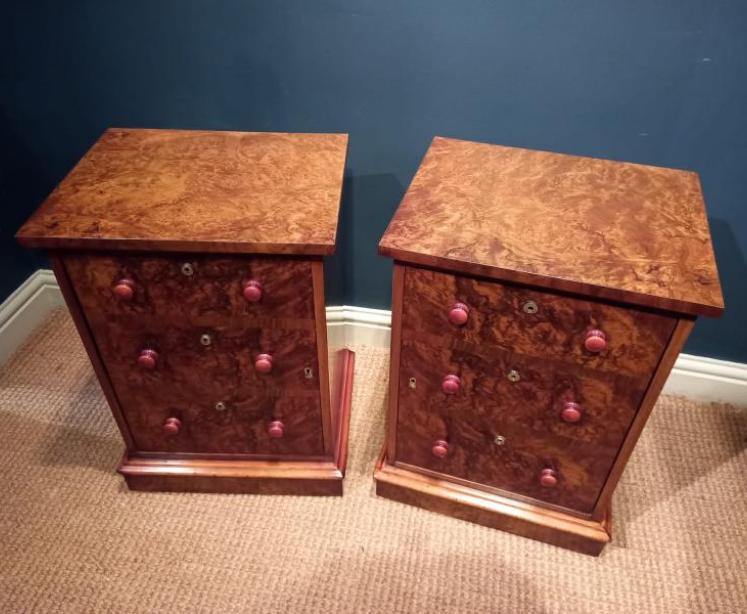 Pair of Victorian Burr Walnut Bedside Cabinets - Image 3