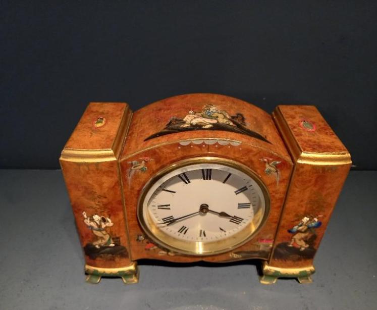 Antique Chinoiserie Burr Walnut Mantel Clock - Image 2