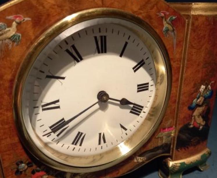 Antique Chinoiserie Burr Walnut Mantel Clock - Image 4