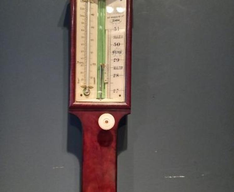 Fine Early Victorian Figured Mahogany London Stick Barometer - Image 1