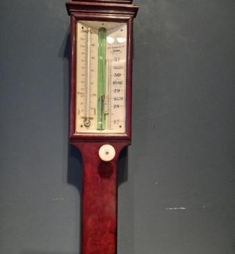 Fine Early Victorian Figured Mahogany London Stick Barometer