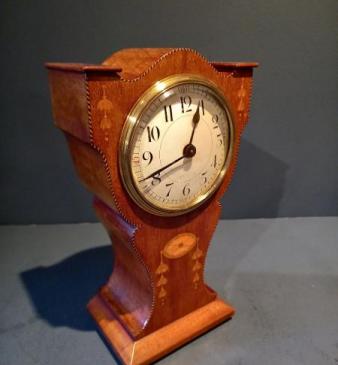 Unusual Edwardian Period Sheraton Inlaid Mantel Clock