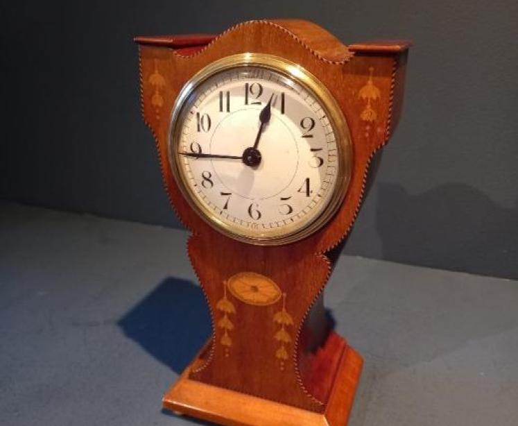 Unusual Edwardian Period Sheraton Inlaid Mantel Clock - Image 7