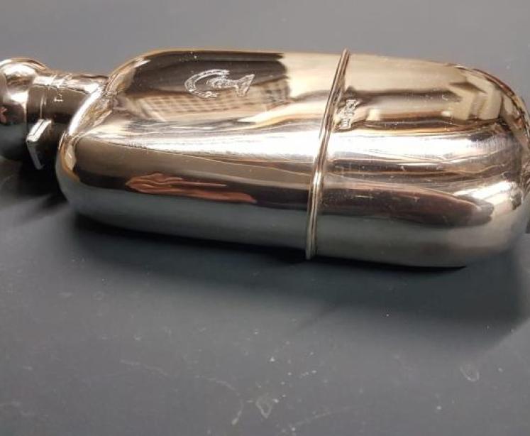 Large Edwardian Silver Half Pint Hip Flask and Cup - Image 6