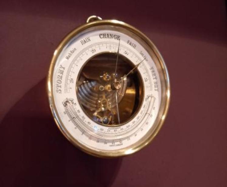 Mid Victorian Skeletonised Marine Barometer & Thermometer - Image 1