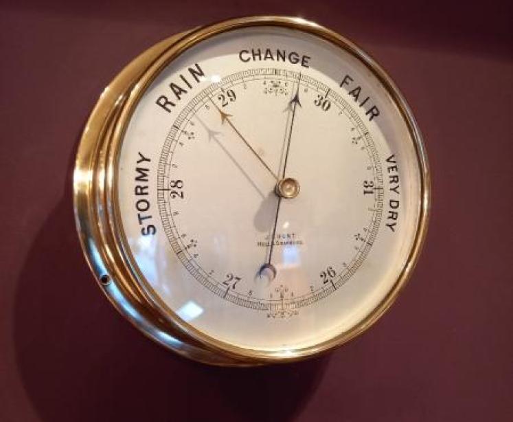 Superb Antique Large Brass Bulkhead Marine Barometer - Image 1