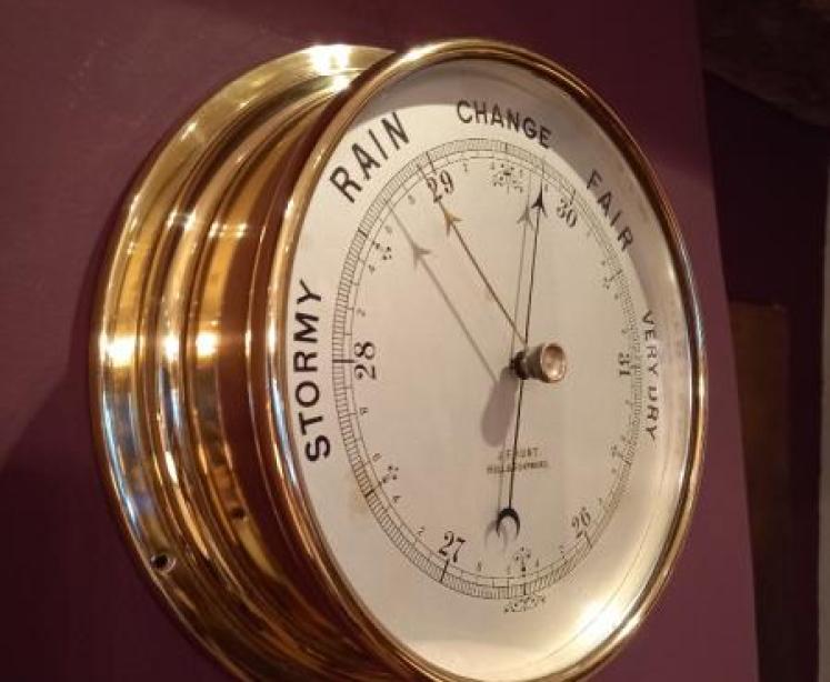 Superb Antique Large Brass Bulkhead Marine Barometer - Image 2