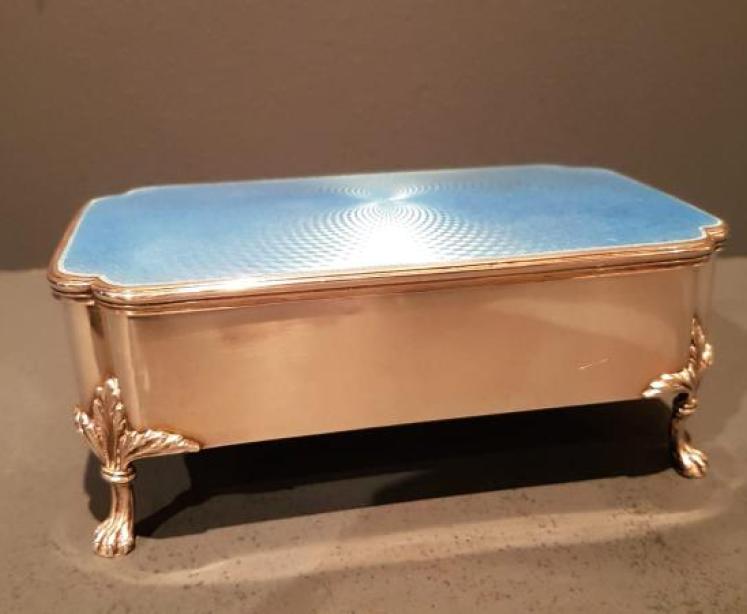 Large George V Silver and Enamel Jewel Box - Image 1