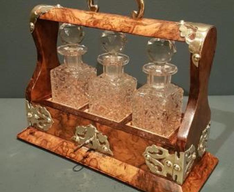 Victorian Burr Walnut Miniature Tantalus - Image 1